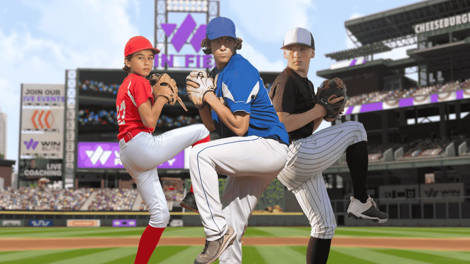 Image of three pitchers that you can face using WIN Reality's training platform.