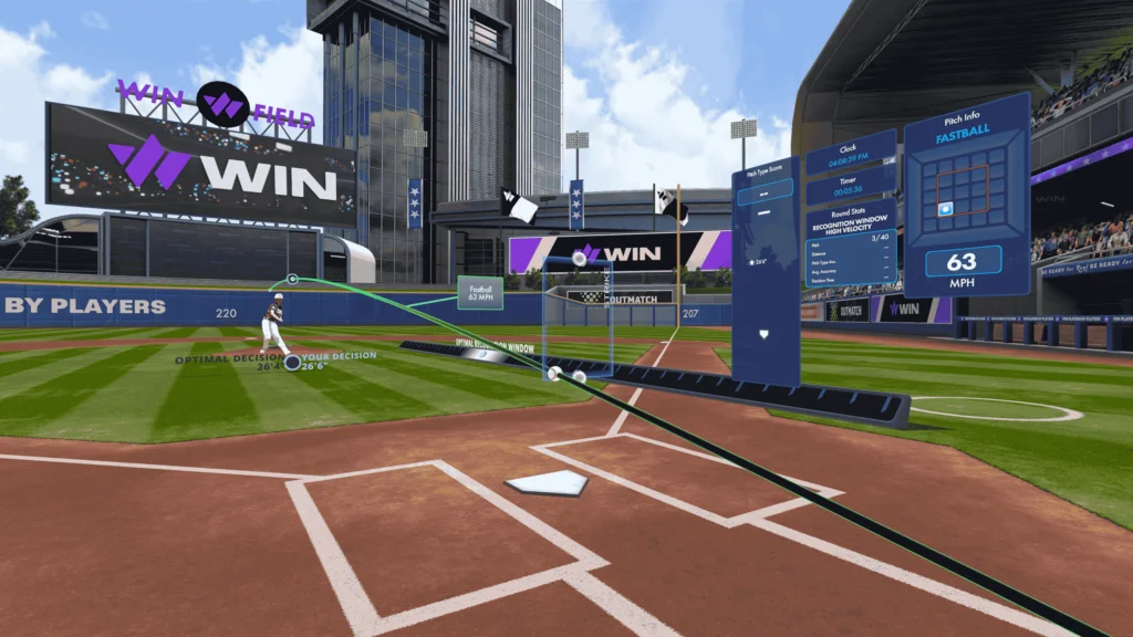 Image from inside WIN Reality's VR baseball and softball training platform